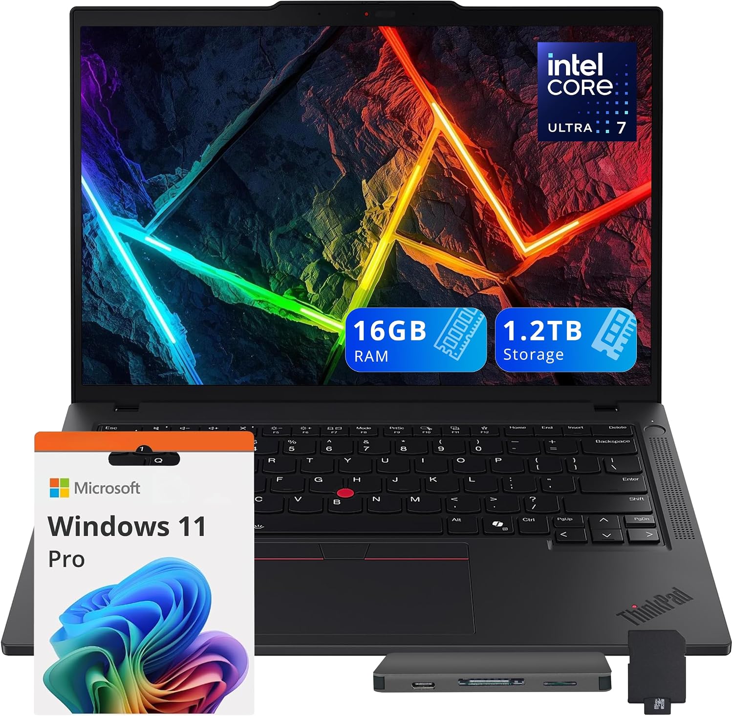 Lenovo ThinkPad T14 Gen 5 14' WUXGA Laptop, Intel Ultra 7 165U-vPro Technology, 16GB RAM, 1.2TB Storage(256GB SSD+1TB Docking Station), Backlit Keyboard, Fingerprint, Wi-Fi 6E, Win11 Pro, Black
