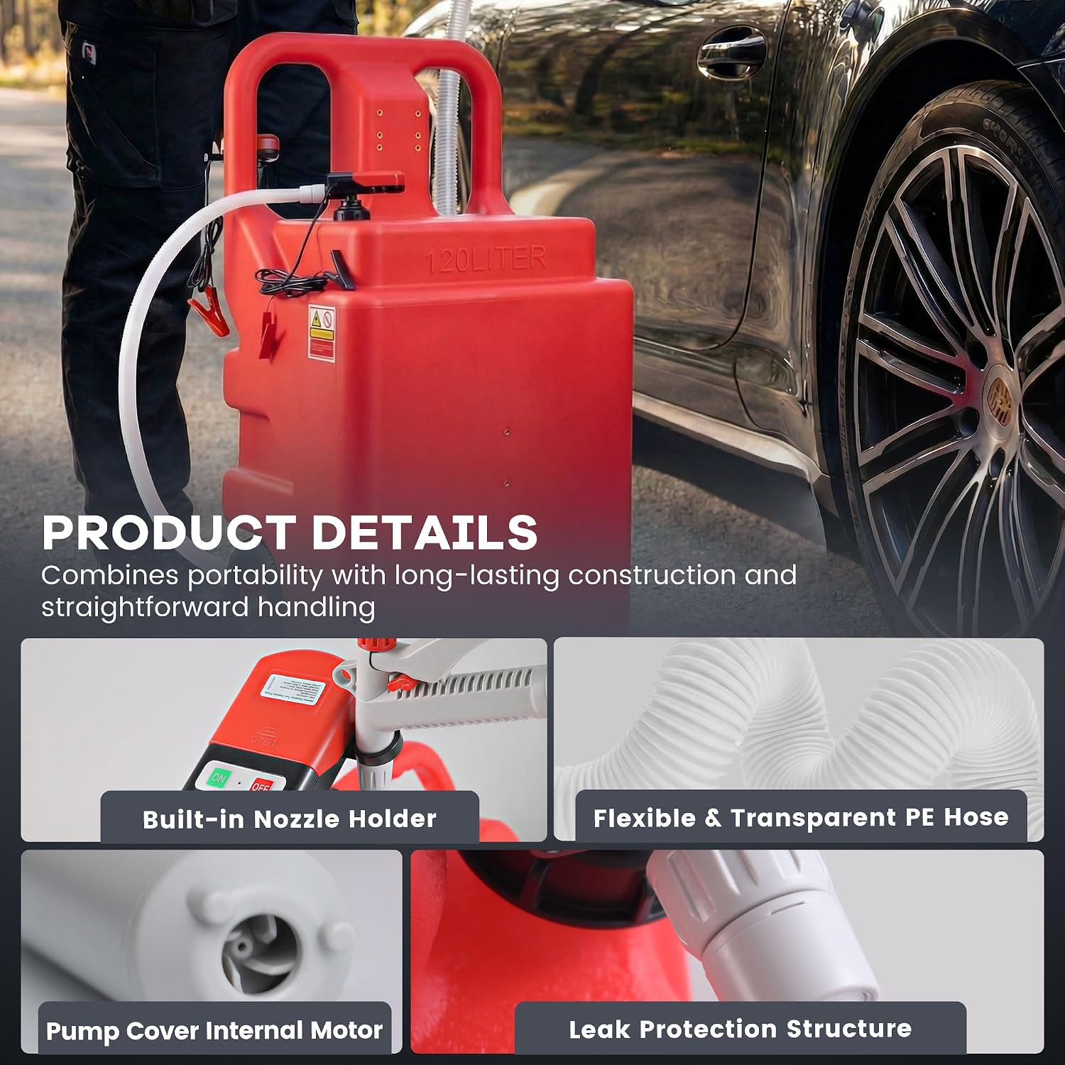 32 Gallon Fuel Transfer Caddy 2 Pack, 120L Gas Caddy with AA Battery Powered Pump for Gasoline Diesel, PE Diesel Transfer Tank, Manual Fueling Nozzle, for Easy Fuel Transportation (Pack of 2)