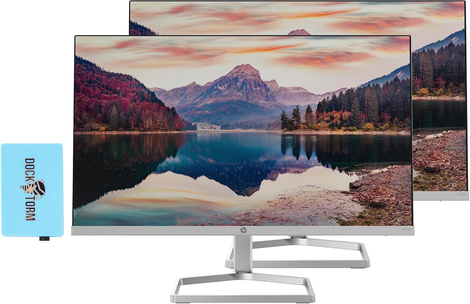 HP 22 IPS 1080P FreeSync Monitor Bundle with Docztorm Dock, 22 inch IPS (1920 x 1080) Display, HDMI, VGA, Adjustable Tilt, Ideal for Home & Business, Black & Silver 2 Pack