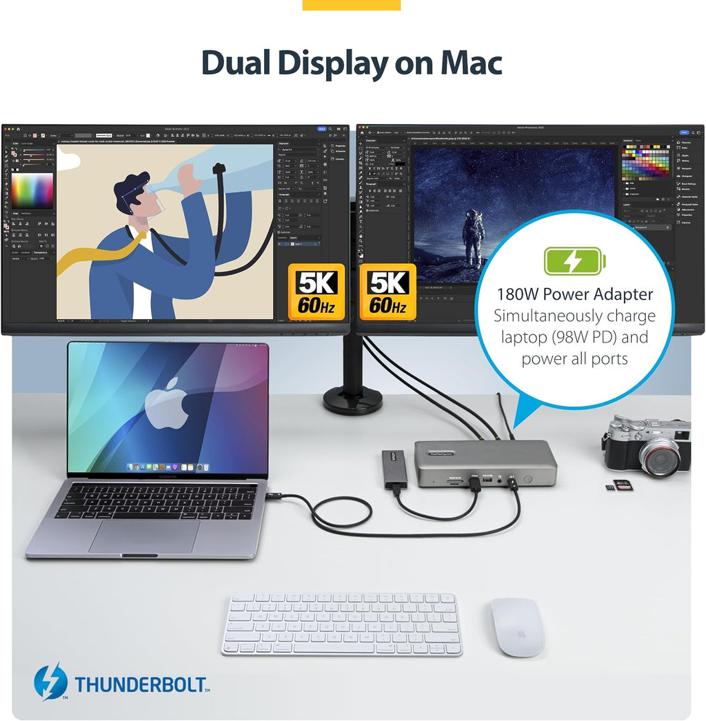 StarTech.com Thunderbolt 4 Dock - Dual 4K MacBook Pro and M4 Air, Quad Monitor 4K Windows, 16 Port 40Gbps Laptop Docking Station with 100W Charging, 2 x HDMI, 2 x DisplayPort (132N-TB4USB4DOCK)