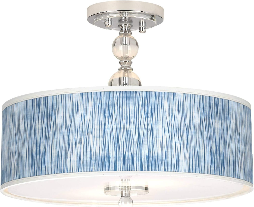 Giclee Gallery Beachcomb 16' Modern Coastal Semi Flush-Mount Ceiling Light Fixture Kitchen Foyer Hallway Drum Round Print Shade Blue Silver Chrome Finish Crystal Bedroom Bathroom Entryway Indoor
