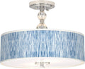 Giclee Gallery Beachcomb 16' Modern Coastal Semi Flush-Mount Ceiling Light Fixture Kitchen Foyer Hallway Drum Round Print Shade Blue Silver Chrome Finish Crystal Bedroom Bathroom Entryway Indoor