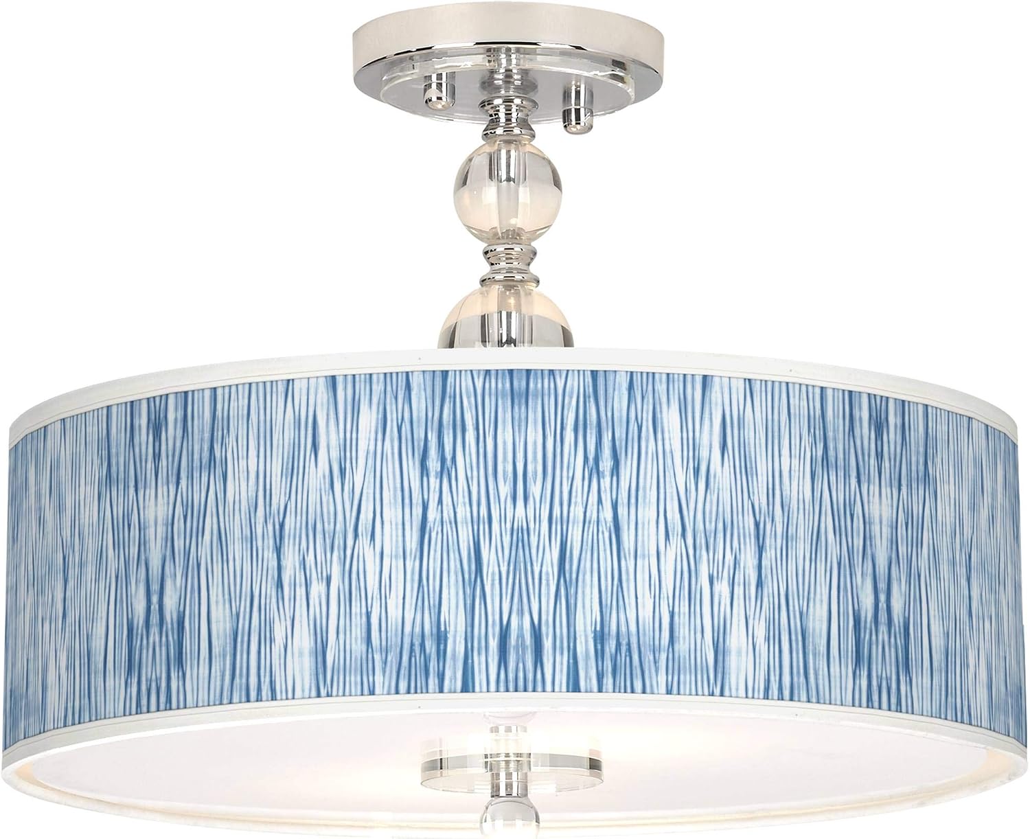 Giclee Gallery Beachcomb 16' Modern Coastal Semi Flush-Mount Ceiling Light Fixture Kitchen Foyer Hallway Drum Round Print Shade Blue Silver Chrome Finish Crystal Bedroom Bathroom Entryway Indoor