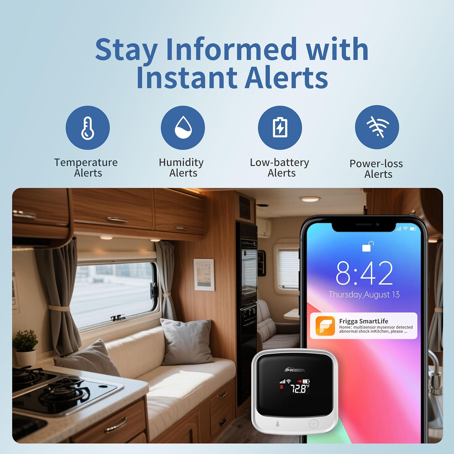 Frigga 4G Cellular Temperature & Humidity Monitor, No WiFi Required (WiFi Optional), Remote Temperature Sensor with App, Email & Voice Alerts for RV, Pets, Vacation Home, S0