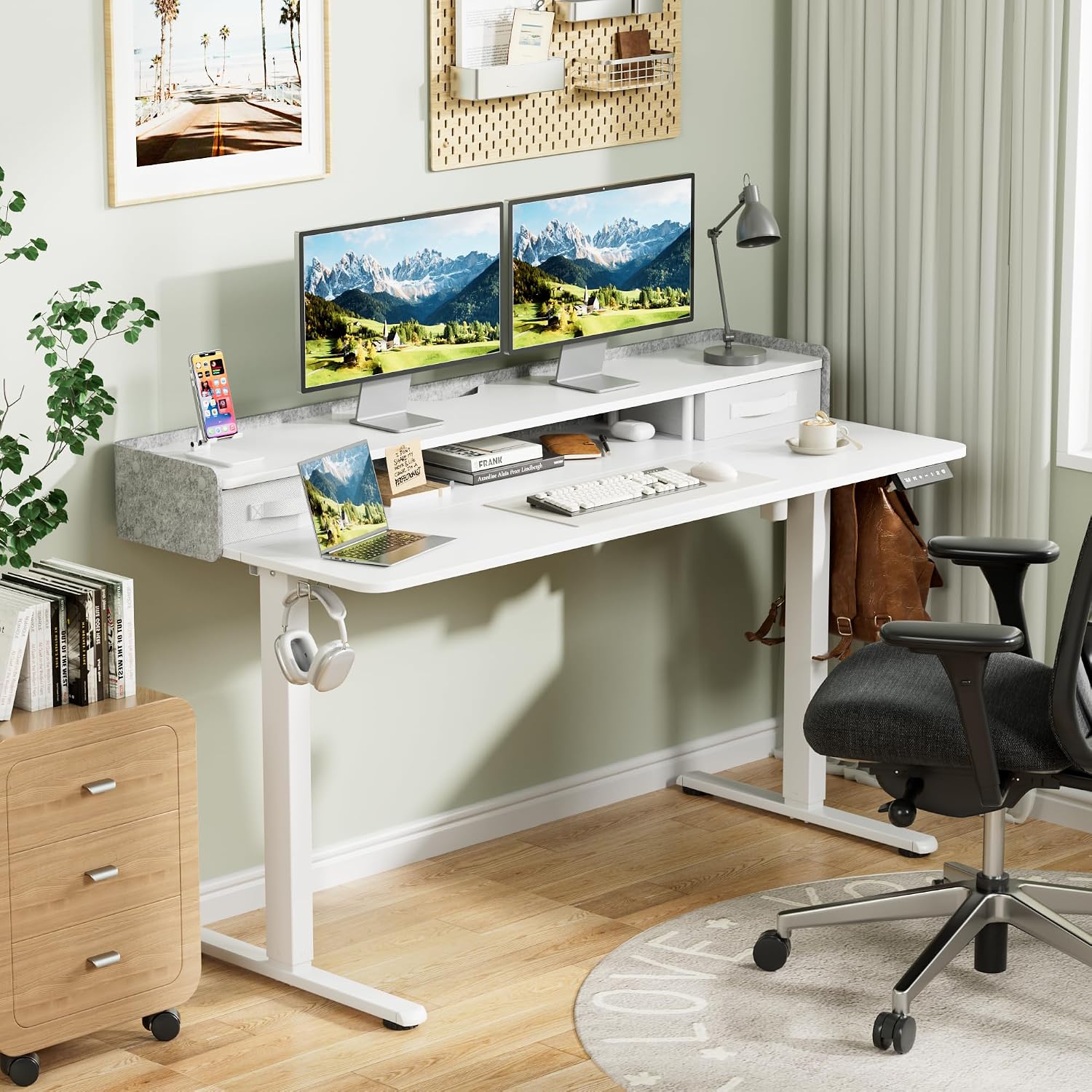 Homall Electric Standing Desk with 2 Drawers, Adjustable Height Computer Desk with Storage Sit Stand Table with Storage Shelf and Splice Board Quick Install for Home Office (White, 55 Inch)