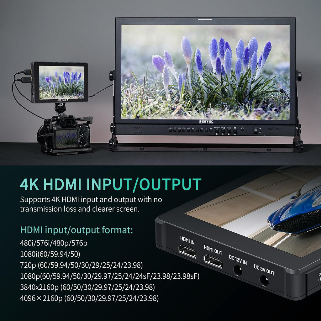 FEELWORLD 7 Inch Camera Field Monitor,1200Nit Highlight Touch Screen DSLR Camera Monitor 4K 60Hz HDMI 3D LUT, HDR Waveform with NP-F750 Battery and Bag F7PLUS