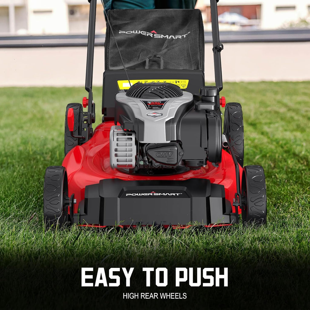 PowerSmart Gas Lawn Mower 21-inch with 140cc Briggs and Stratton E550 Engine, 2-in-1 Push Mower with Mulch, Bagger
