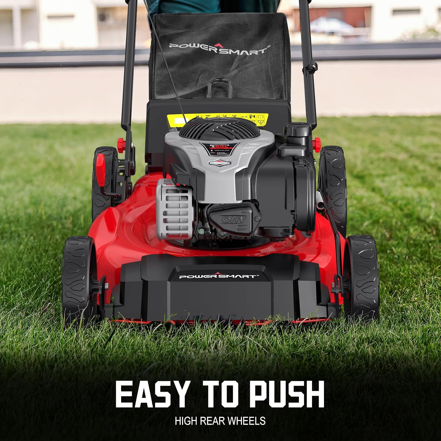PowerSmart Gas Lawn Mower 21-inch with 140cc Briggs and Stratton E550 Engine, 2-in-1 Push Mower with Mulch, Bagger