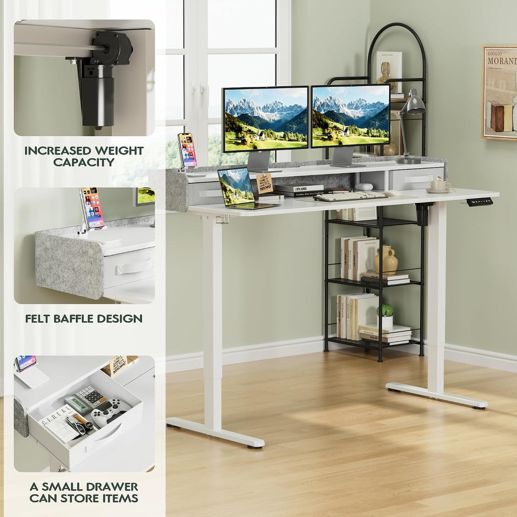 Homall Electric Standing Desk with 2 Drawers, Adjustable Height Computer Desk with Storage Sit Stand Table with Storage Shelf and Splice Board Quick Install for Home Office (White, 55 Inch)