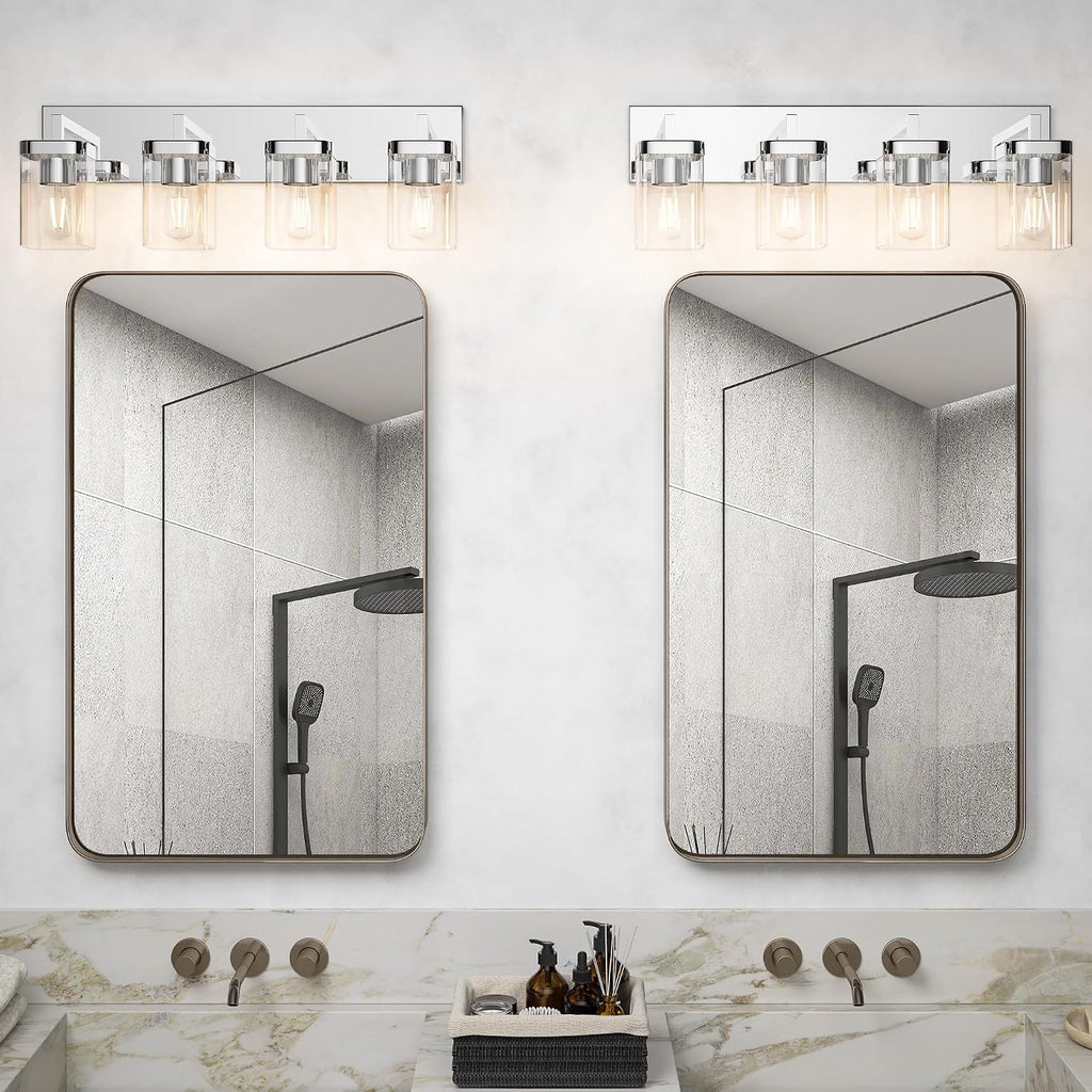 Chrome Bathroom Vanity Light, Square Design 4 Lights Morden Vanity Lighting Fixtures Over Mirror, Bathroom Vanity Light Fixtures for Living Room/Bedroom