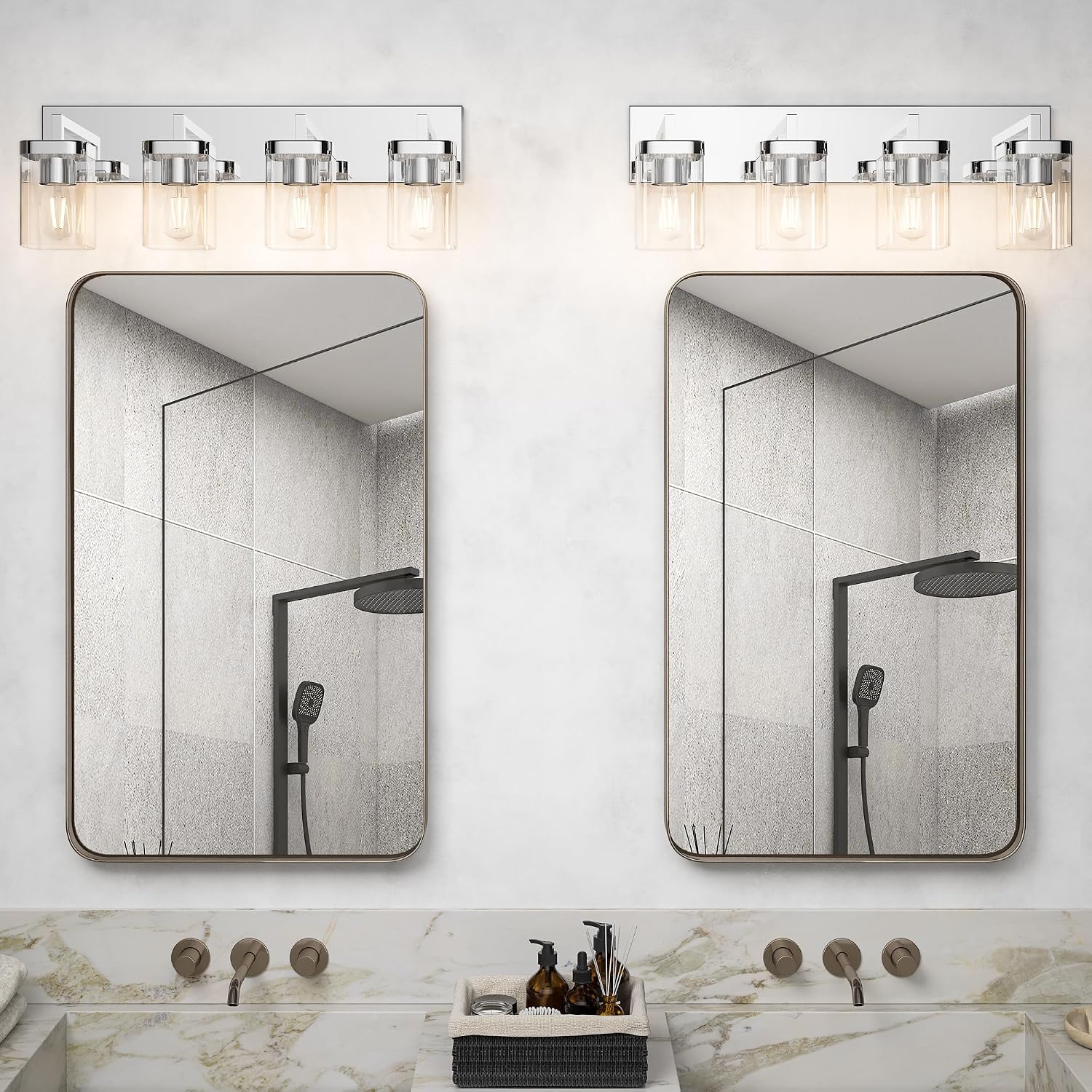 Chrome Bathroom Vanity Light, Square Design 4 Lights Morden Vanity Lighting Fixtures Over Mirror, Bathroom Vanity Light Fixtures for Living Room/Bedroom