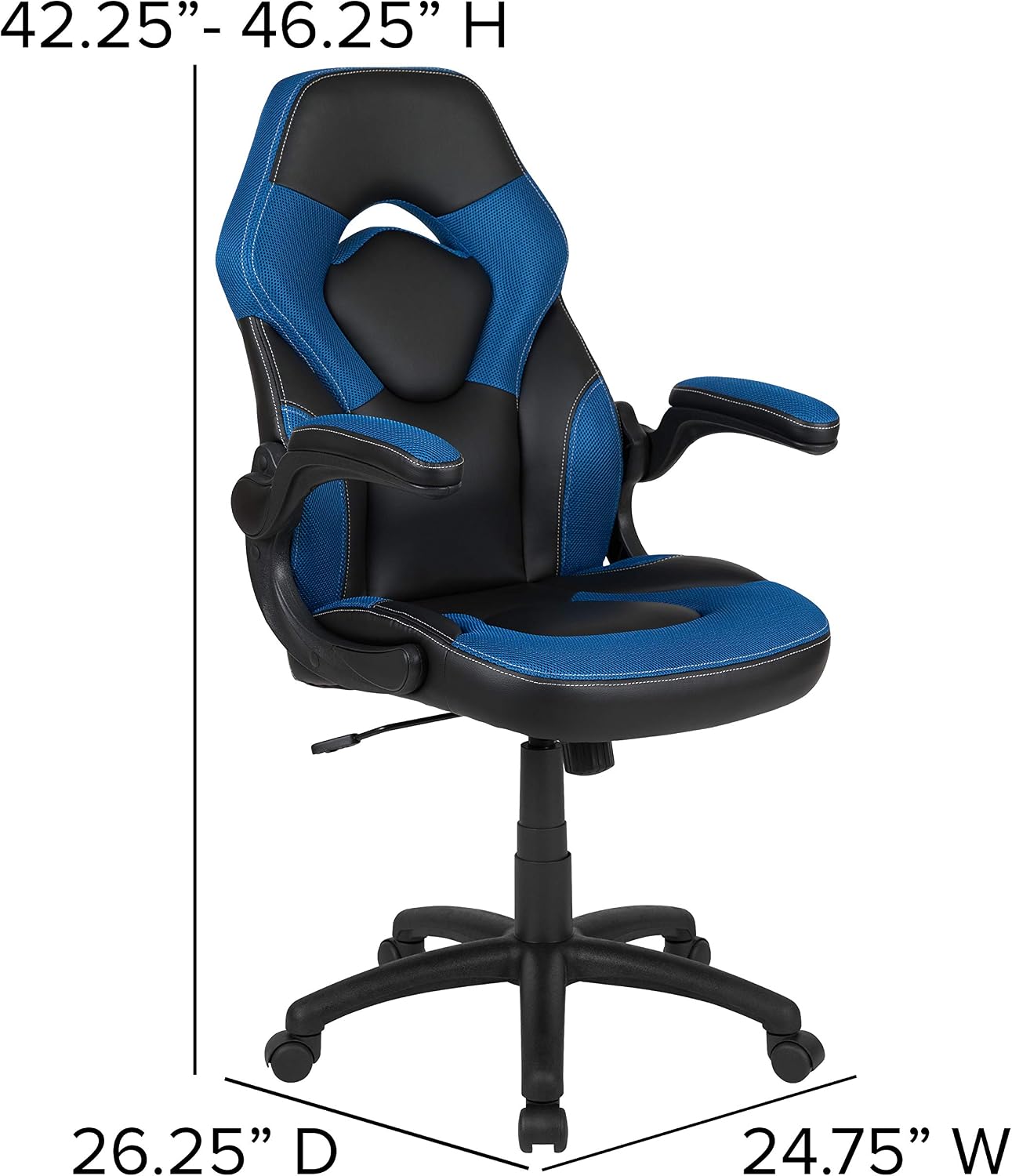 Flash Furniture Black Gaming Desk and Blue/Black Racing Chair Set with Cup Holder, Headphone Hook, and Monitor/Smartphone Stand