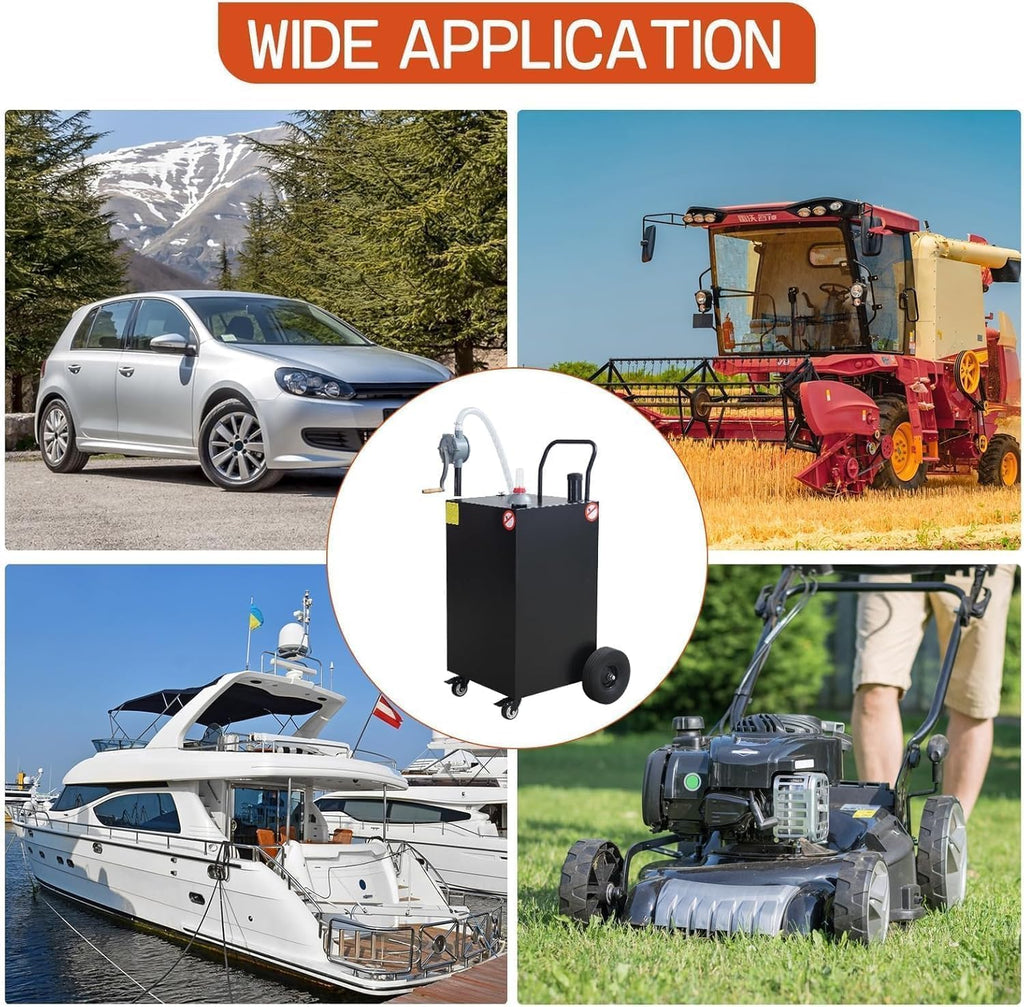 45 Gallon Portable Gas Caddy Fuel Storage Tank, Fuel Storage Tank With Manual Transfer Pump, Flat-Free Wheels, Heavy Duty Gas Can With Hose for Car, Truck, ATV, Boat, Lawn Mower Red