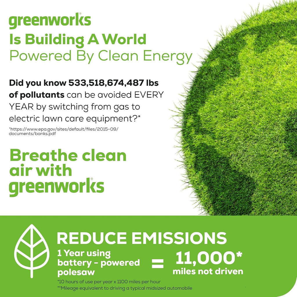 Greenworks 60V 10' Brushless Cordless Pole Saw, 14.5 Ft. Reach, 2.0Ah Battery & Charger