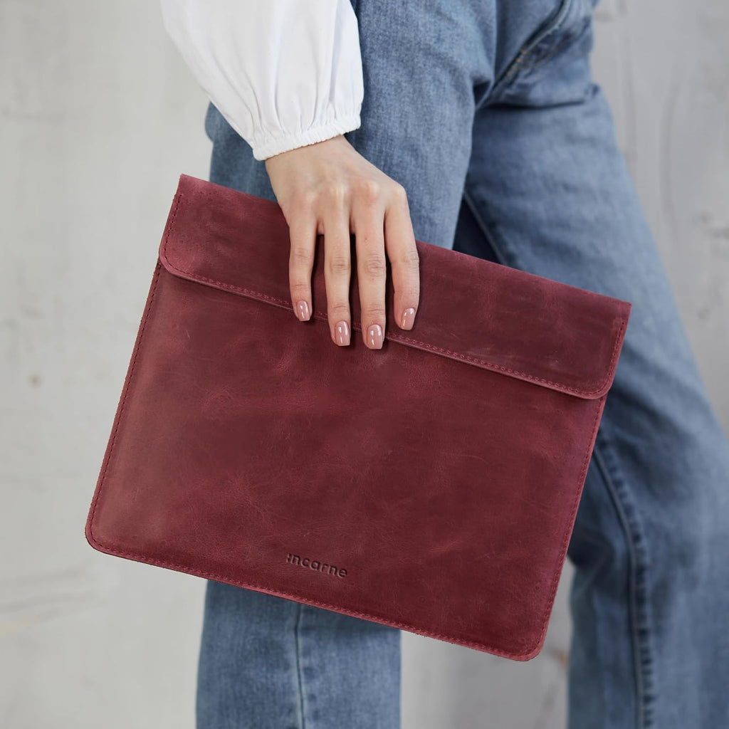Laptop Leather Case Made for 16 inch MacBook Pro Sleeve - Carrying Protective Cases Compatible with MacBook Pro 16' M1 M2 M3 M4 Max A2141 A2485 A2780 A2991 2024 2025 Genuine Vintage Leather, Burgundy