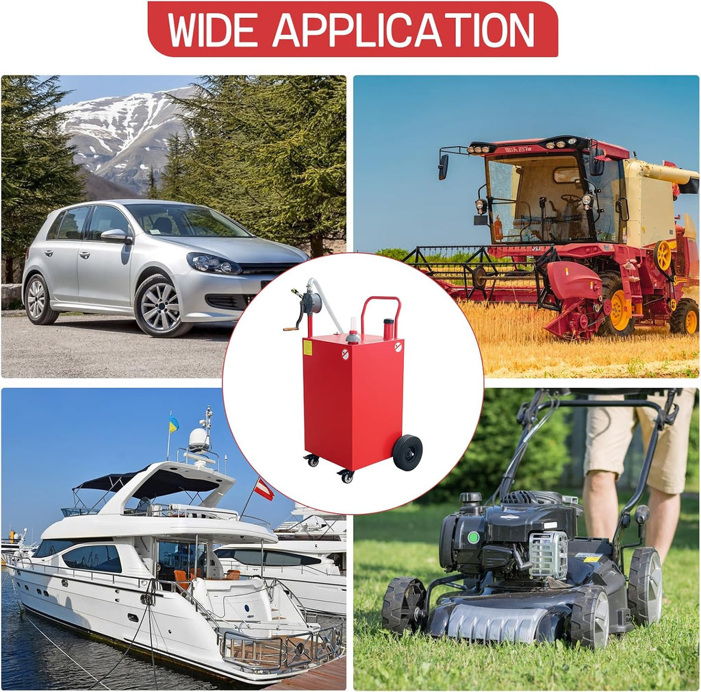 50 Gallon Fuel Caddy with Manual Pump, Portable Gas & Diesel Transfer Tank on 4 Wheels –Fuel Tank for Refueling Trucks, Cars, Lawn Mowers, ATVs, Boat