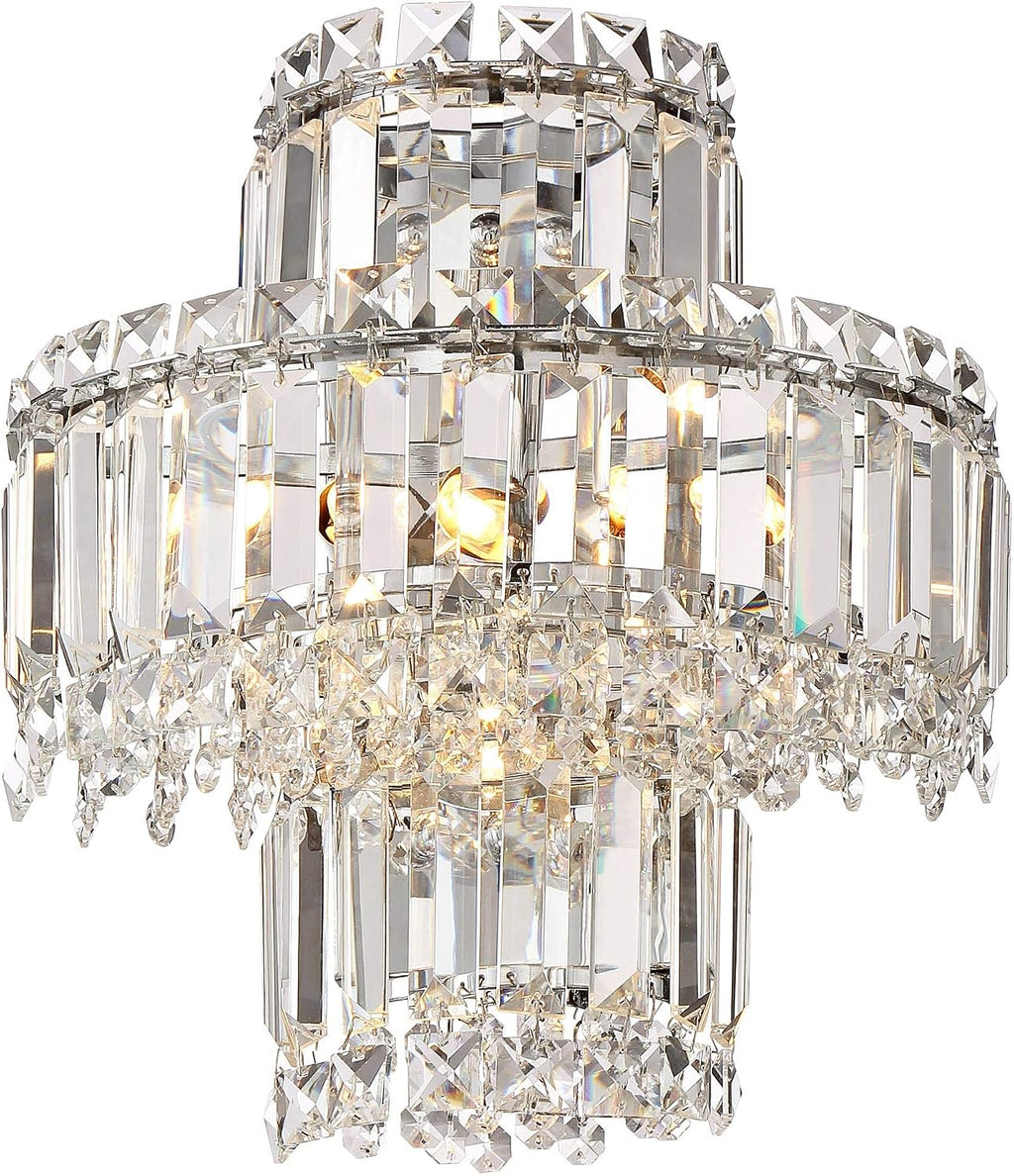 Vienna Full Spectrum Magnificence Mid Century Modern Wall Light Sconce Chrome Silver Hardwired 11 1/2' Wide Fixture Tiered Clear Crystal for Bathroom Vanity Mirror House Home Hallway Room Decor