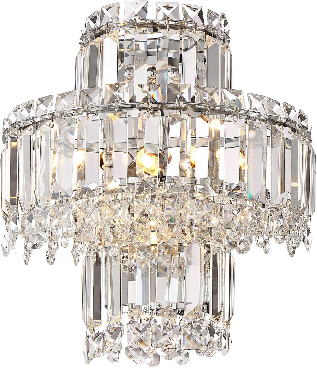 Vienna Full Spectrum Magnificence Mid Century Modern Wall Light Sconce Chrome Silver Hardwired 11 1/2' Wide Fixture Tiered Clear Crystal for Bathroom Vanity Mirror House Home Hallway Room Decor