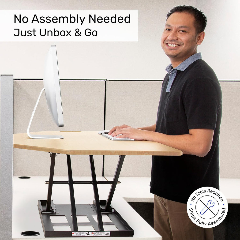 X-Elite Pro 40' Corner Standing Desk Converter with Pneumatic Lift | Adjustable Sit to Stand Riser, L-Shaped Desks & Cubicles | Fully Assembled Computer Workstation (American Maple)
