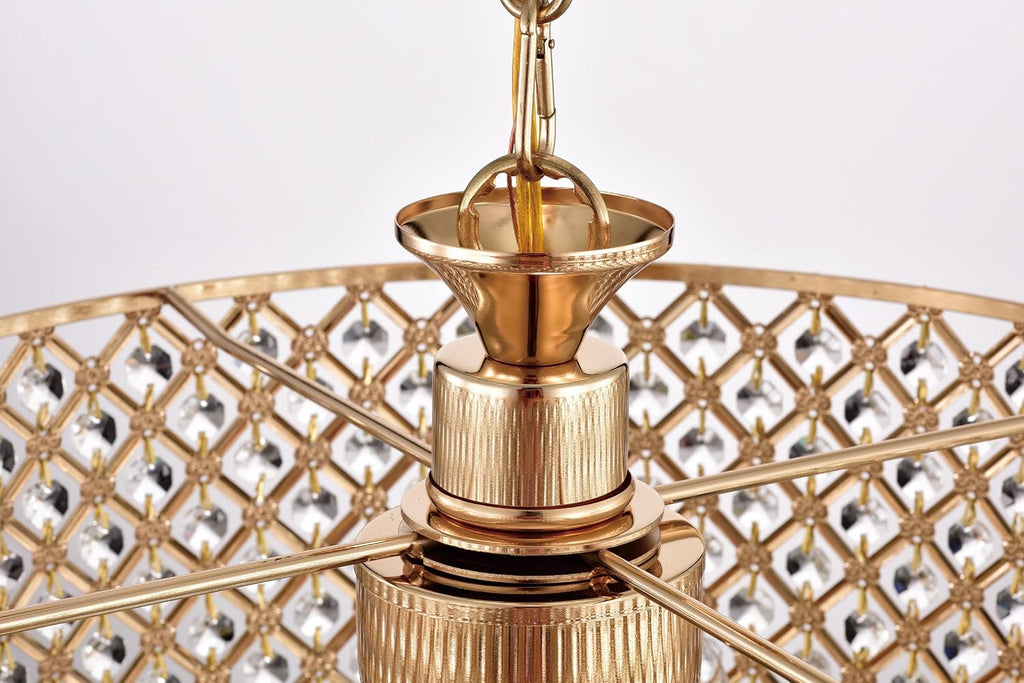 Edvivi Marya 4-Light Round Crystal Chandelier Ceiling Fixture | Beaded Drum Shade (Gold)