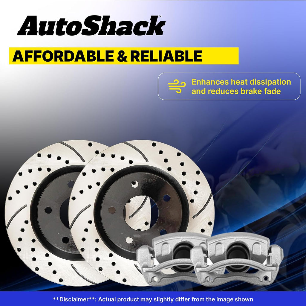 AutoShack Front & Rear Brake Rotors & Calipers for Honda, Civic 2006-2011, FWD L4 1.8L - E-Coated Drilled & Slotted - ShadowGuard