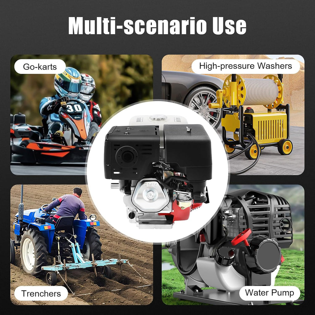 420CC Gasoline Powered Go Kart Motor, 15HP 4-Stroke Gas Engine OHV Horizontal Go Kart Motor 3000-3600RPM Mini Bike Engine with Recoil Start and Air Cooling for Water Pumps Vibrators Generators