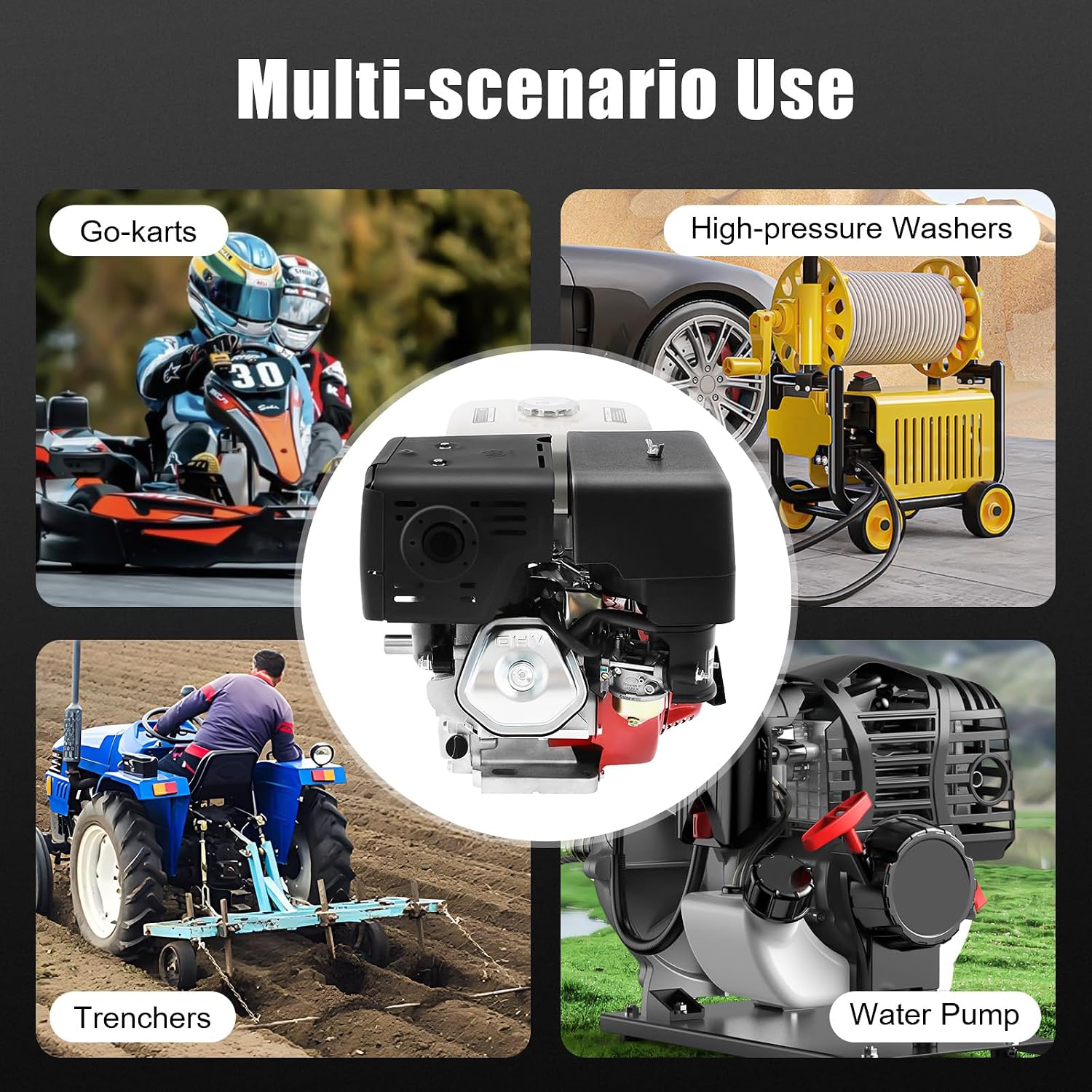 420CC Gasoline Powered Go Kart Motor, 15HP 4-Stroke Gas Engine OHV Horizontal Go Kart Motor 3000-3600RPM Mini Bike Engine with Recoil Start and Air Cooling for Water Pumps Vibrators Generators