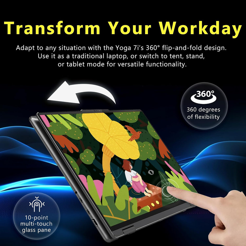 Lenovo Yoga 7i 2-in-1 16' WUXGA Touchscreen Laptop, Intel Ultra 7 155U, 16GB LPDDR5X, 3TB Storage(2TB SSD&1TB Docking), Fingerprint Reader, Backlit Keyboard, WiFi 6E, Win 11 Pro, Grey