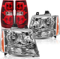Headlights and Taillights Assembly Combo kits for 2007-2014 Chevy Tahoe Suburban Replacement Head/OE Factory Style Red Rear Brake Tail Lights Lamps LH RH,Chrome Housing Amber Reflector