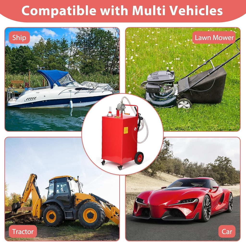 Gas Can 30 Gallon, Portable Fuel Tank with Manual Transfer Pump on, Diesel Fuel Can for Gasoline and Diesel, Compatible with Cars, Lawn Mowers, ATVs, Boats, More