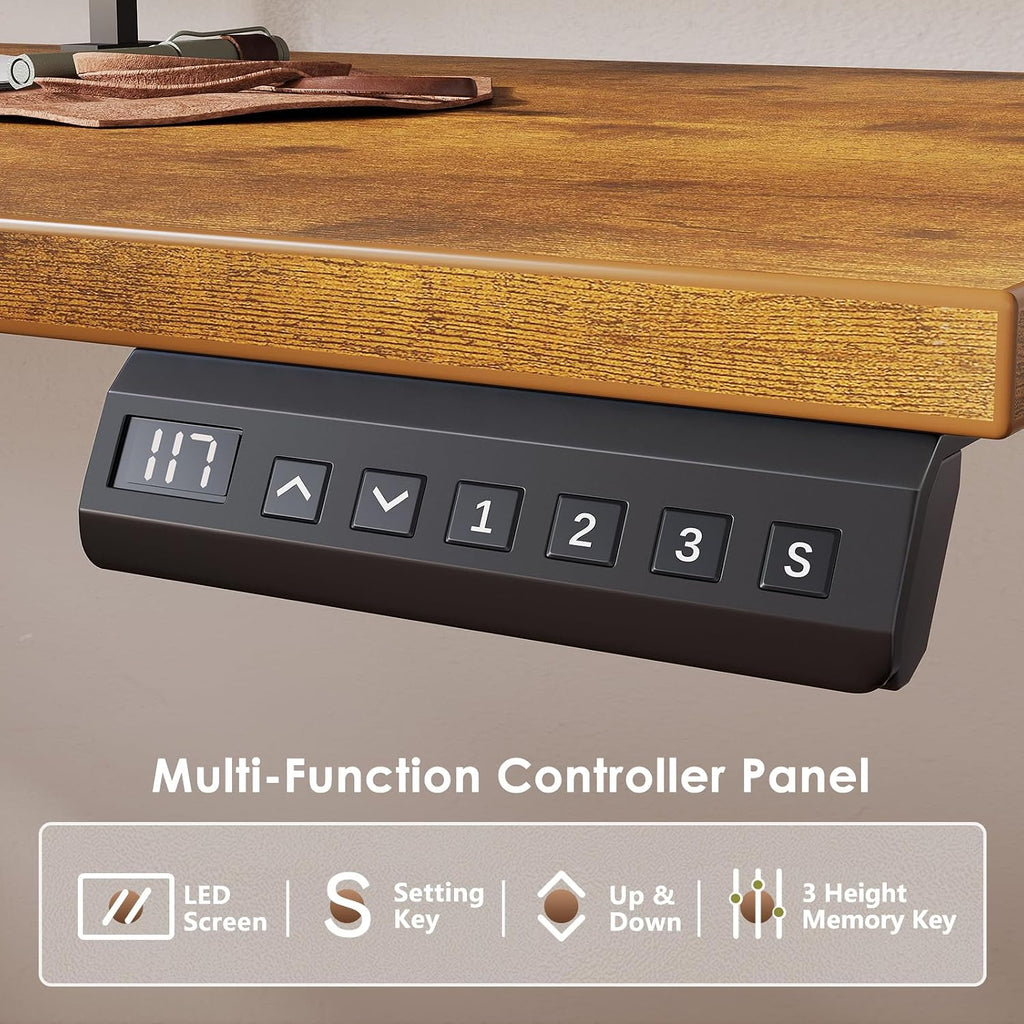 OffiGo 55 Inch L Shaped Electric Standing Desk with Keyboard Tray, Reversible Height Adjustable Corner Computer Desk with Monitor Stand, Sit Stand Up Lift Table for Home, Office, Rustic Brown