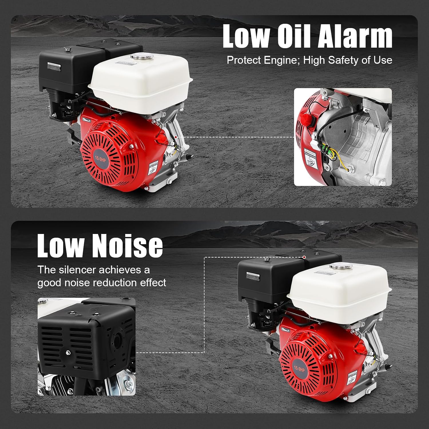 420CC Gasoline Powered Go Kart Motor, 15HP 4-Stroke Gas Engine OHV Horizontal Go Kart Motor 3000-3600RPM Mini Bike Engine with Recoil Start and Air Cooling for Water Pumps Vibrators Generators