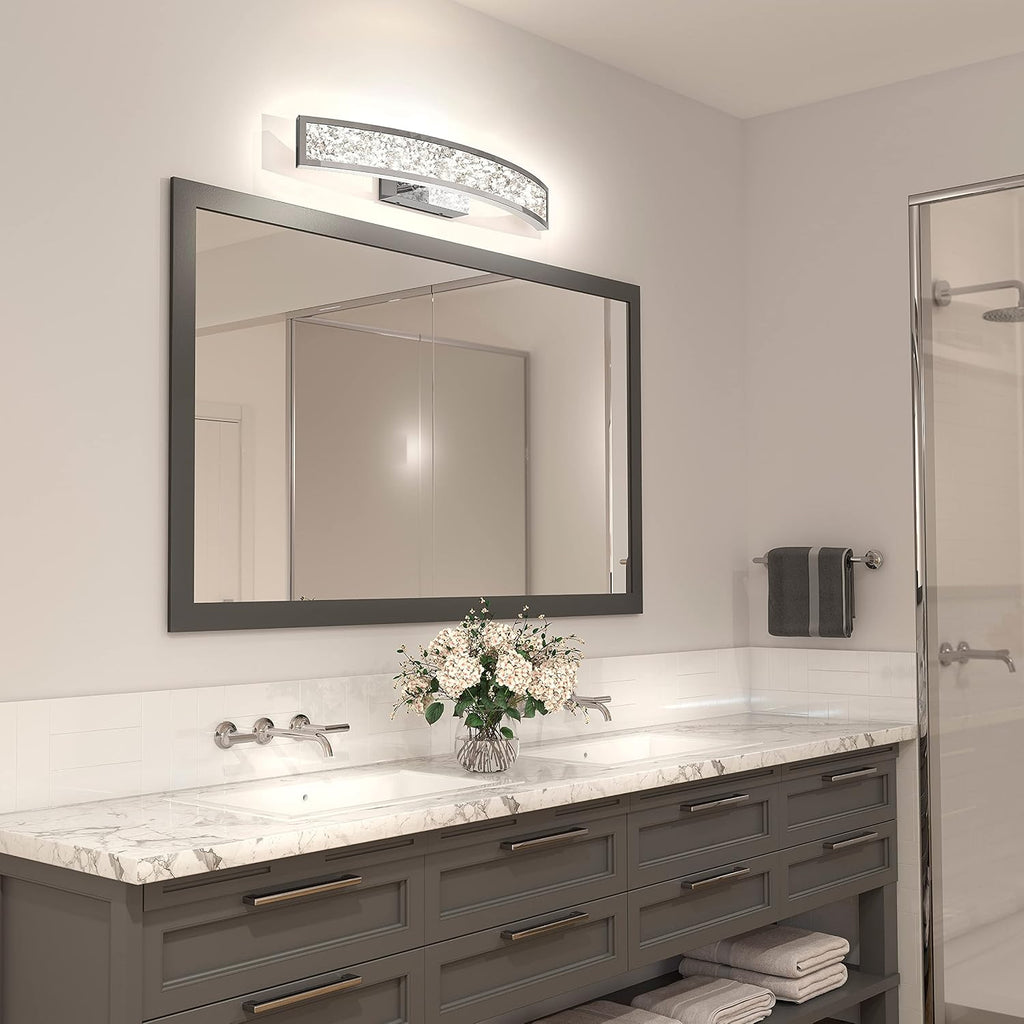 Artika Glitter 27W LED Modern and Glam Vanity Light Fixture, Chrome - Ideal for Bathroom Lighting, 1900 Lumens, Warm White Light 3000 Kelvin, No Bulb Required