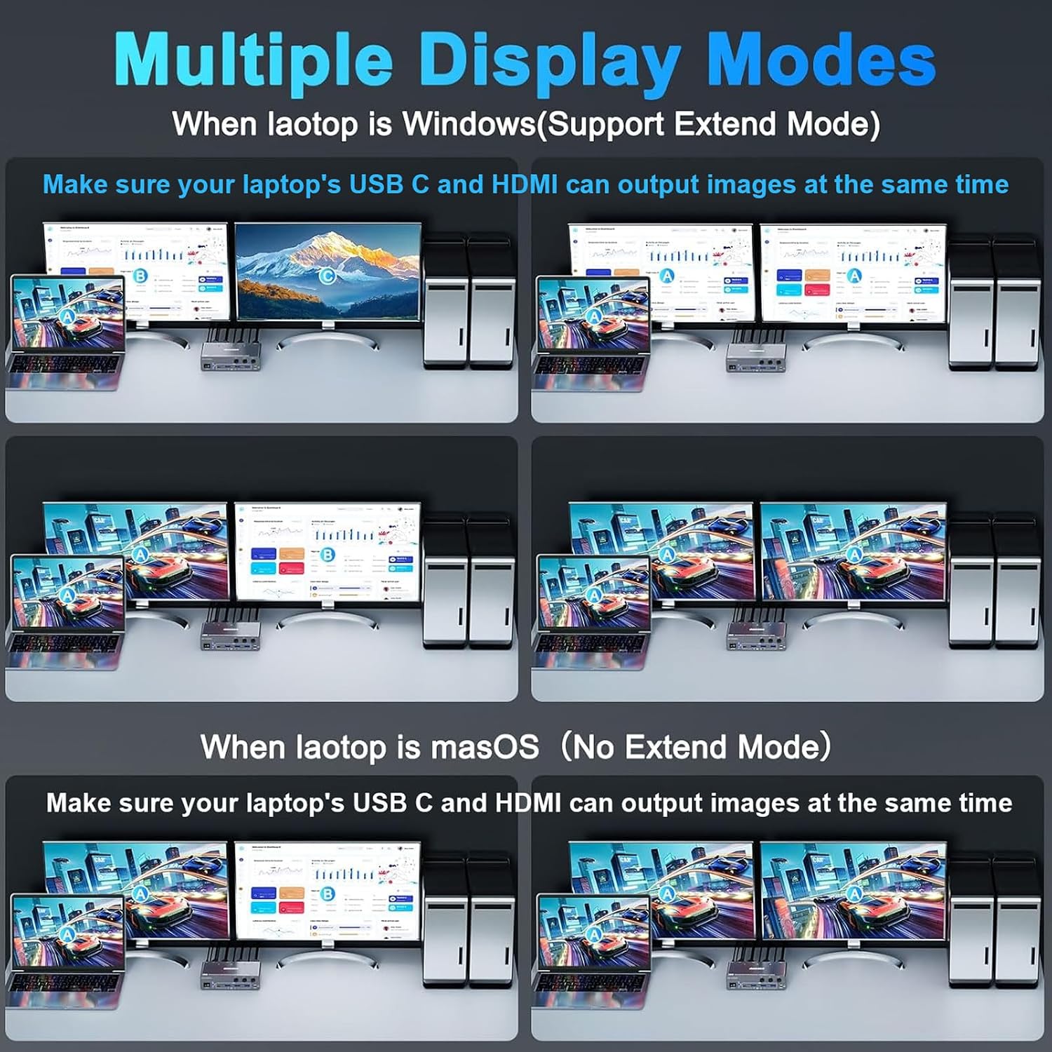 KCEVE KVM Switch 2 Monitors 3 Computers USB C HDMI DP, EDID, USB 3.0 KVM Switch Dual Monitor HDMI for 1 Laptops 2 Desktop, 73W PD, 4K@60Hz, Aluminum, Wired Remote(4K USB C HD DP 3 in 2 Out KVM)