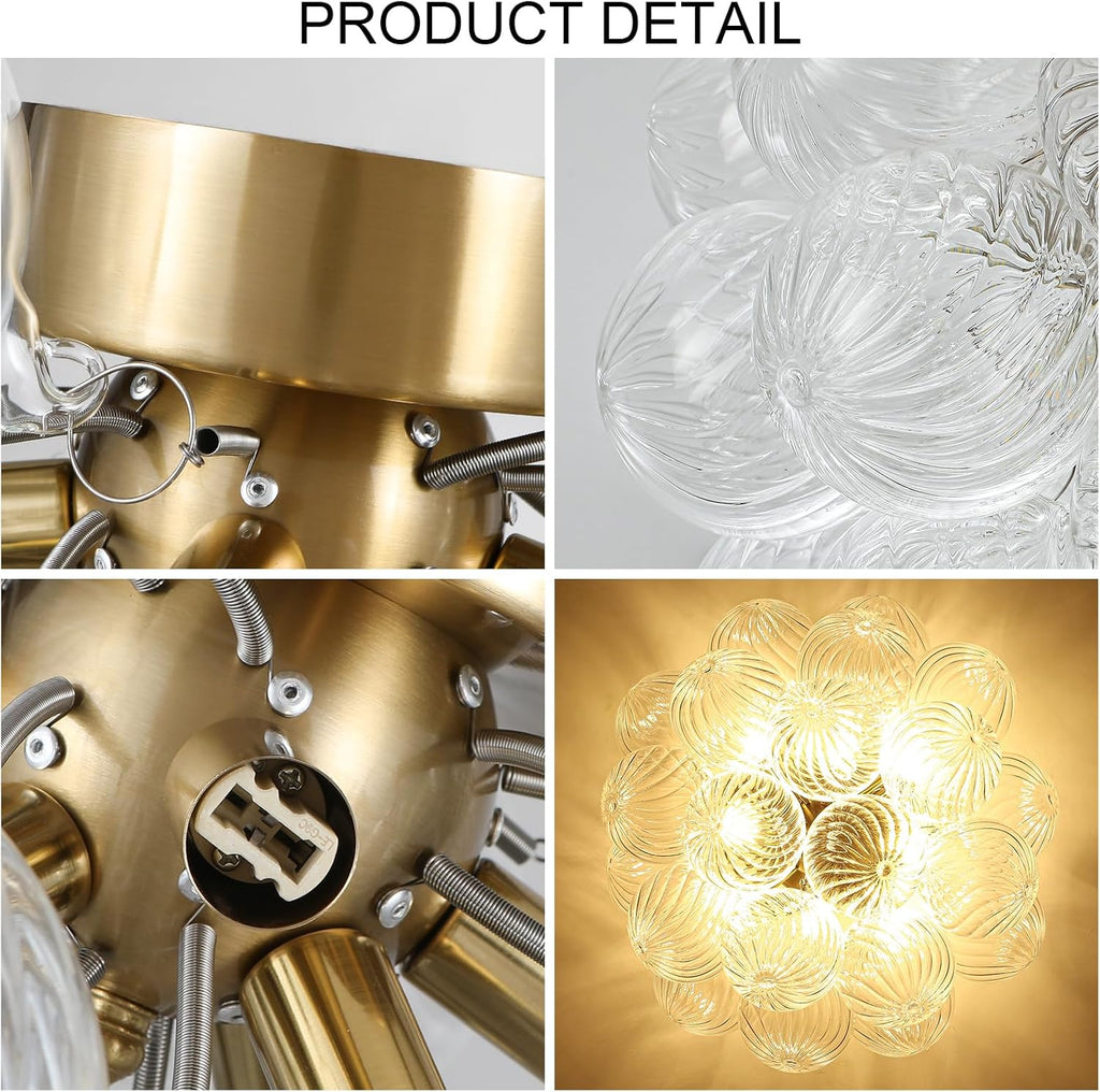 8-Light Flush Mount Ceiling Light, 16' Glass Bubble Ball Chandelier with 21 Clear Balls, Modern Globe Dining Room Light Fixture for Bedroom, Living Room, Hallway, Entry, Bathroom