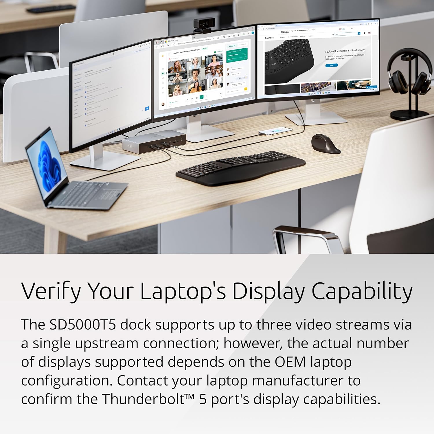 Kensington SD5000T5 Thunderbolt 5 Docking Station, Dual 6K at 60Hz, 140W PD, Compatible with MacBook M1/M2/M3/M4/M5 and Windows Thunderbolt 5 Laptops (K35201NA) Black