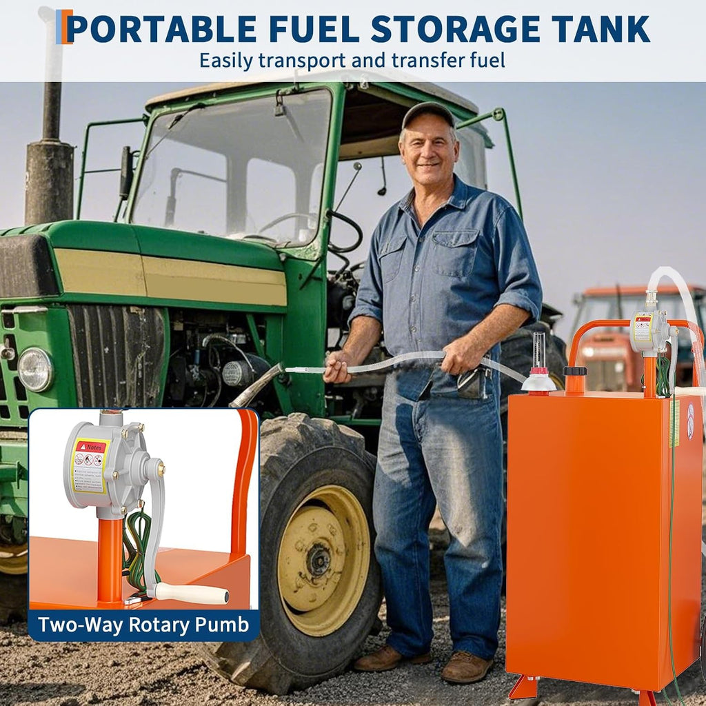 40 Gallon Fuel Caddy with Transfer Pump - Gas and Diesel Holding Tank for Automobiles, Lawn Mowers, ATVs, Boats & Recreational Vehicles, Orange