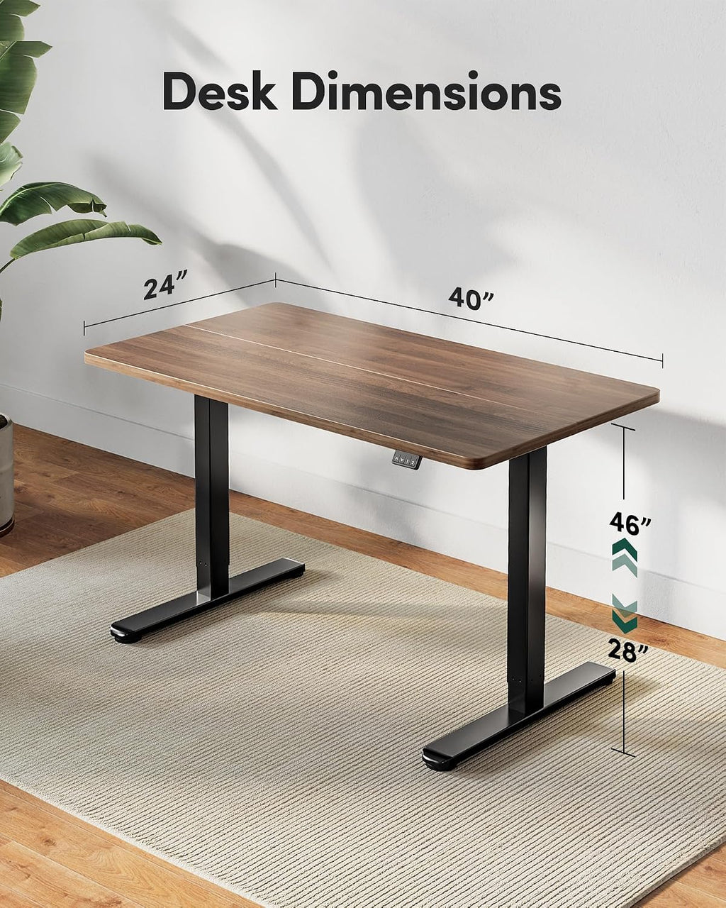 FEZIBO Electric Standing Desk Height Adjustable, 40 x 24 Inches Sit Stand up Desk, Home Office Computer Desk Rising Memory Presets (Dark Walnut)