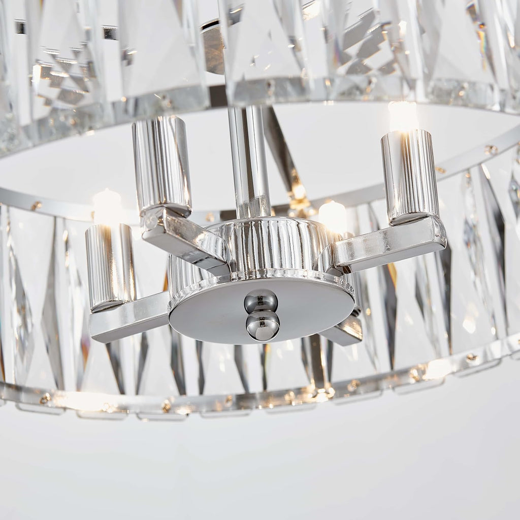 K9 Crystal Chandeliers, 4-Light Modern Pendant Light Fixture for Living Room, Dinning Room, D15 × H9~47inch(Adjustable Height), Chrome Finish Frame & K9 Crystal