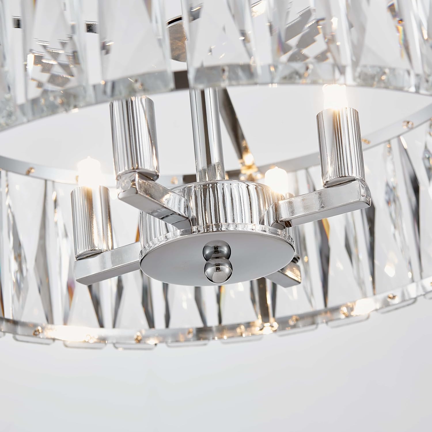 K9 Crystal Chandeliers, 4-Light Modern Pendant Light Fixture for Living Room, Dinning Room, D15 × H9~47inch(Adjustable Height), Chrome Finish Frame & K9 Crystal