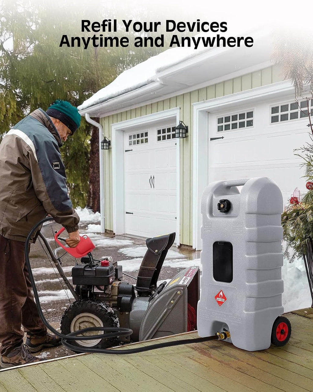 15 GAL Portable Gas Tank with Pump,15 Gallons Fuel & Gasoline Container with Transfer Pump, Gas Cans,10Ft Delivery Hose,Diesel Storage Can on-Wheels for Cars, Lawn Mowers,Boats