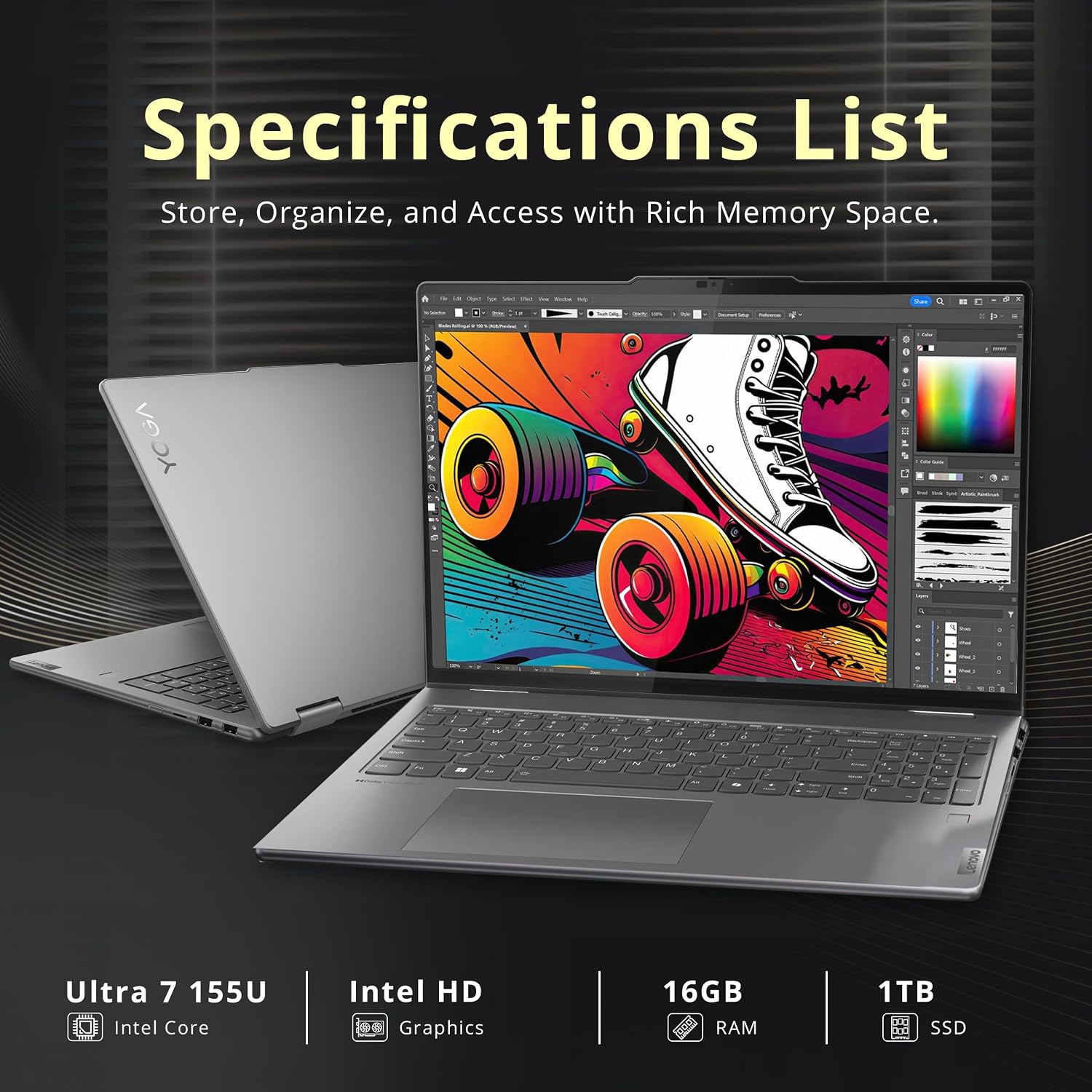 Lenovo Yoga 7i 2-in-1 16' 2K Touchscreen Laptop, Intel Ultra 7 155U, 16GB LPDDR5X, 1TB SSD, Backlit Keyboard, Fingerprint Reader, WiFi 6E, Win 11 Pro, Grey (Renewed)