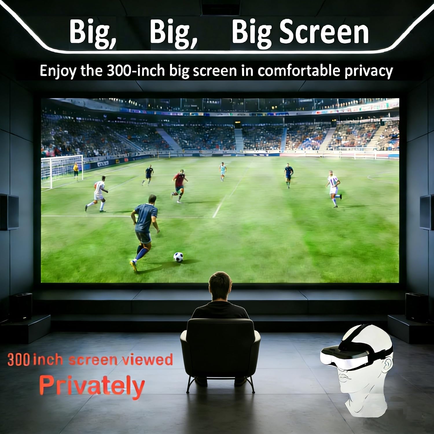Bigeyes H3 Head Mounted Display - HD 300'' Big Screen,HDMI interface,Built in Battery (3H Playtime), Lightweight & Compact, Enjoy Movies Privately for Men, Travel, Camping, Bedtime Film Mode