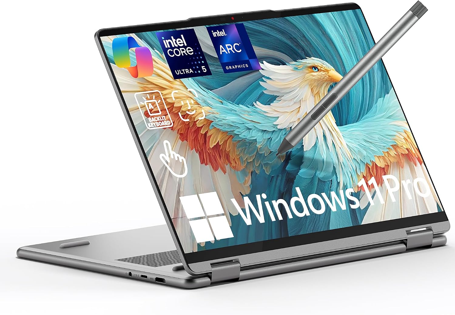Lenovo Yoga 7i 2 in 1 Laptop, 16' 2K Touchscreen Display, Intel Core Ultra 5 226V, 16GB LPDDR5X RAM 512GB SSD, Intel Arc 130V(Up to 40 Tops), Thunderbolt 4, FP, WiFi 7, 26.5H Battery Life, Win 11