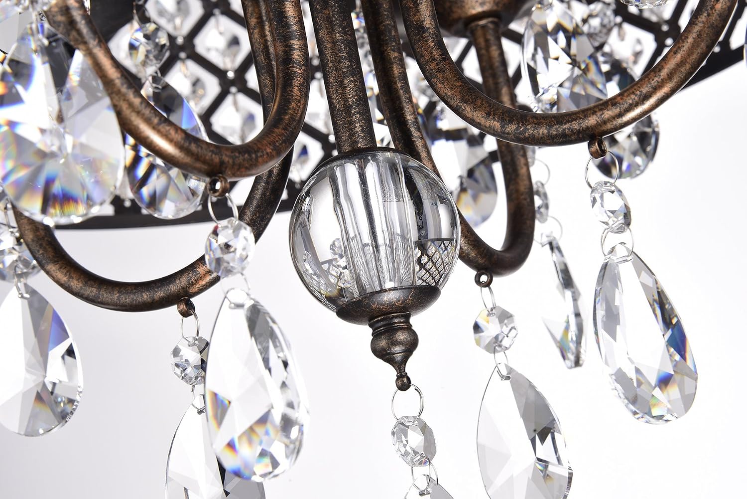 Edvivi Marya Drum Crystal Chandelier, 4 Lights Glam Lighting Fixture, Antique Copper Finish, Adjustable Ceiling Light with Round Crystal Drum Shade for Living Room, Bedroom, Kitchen