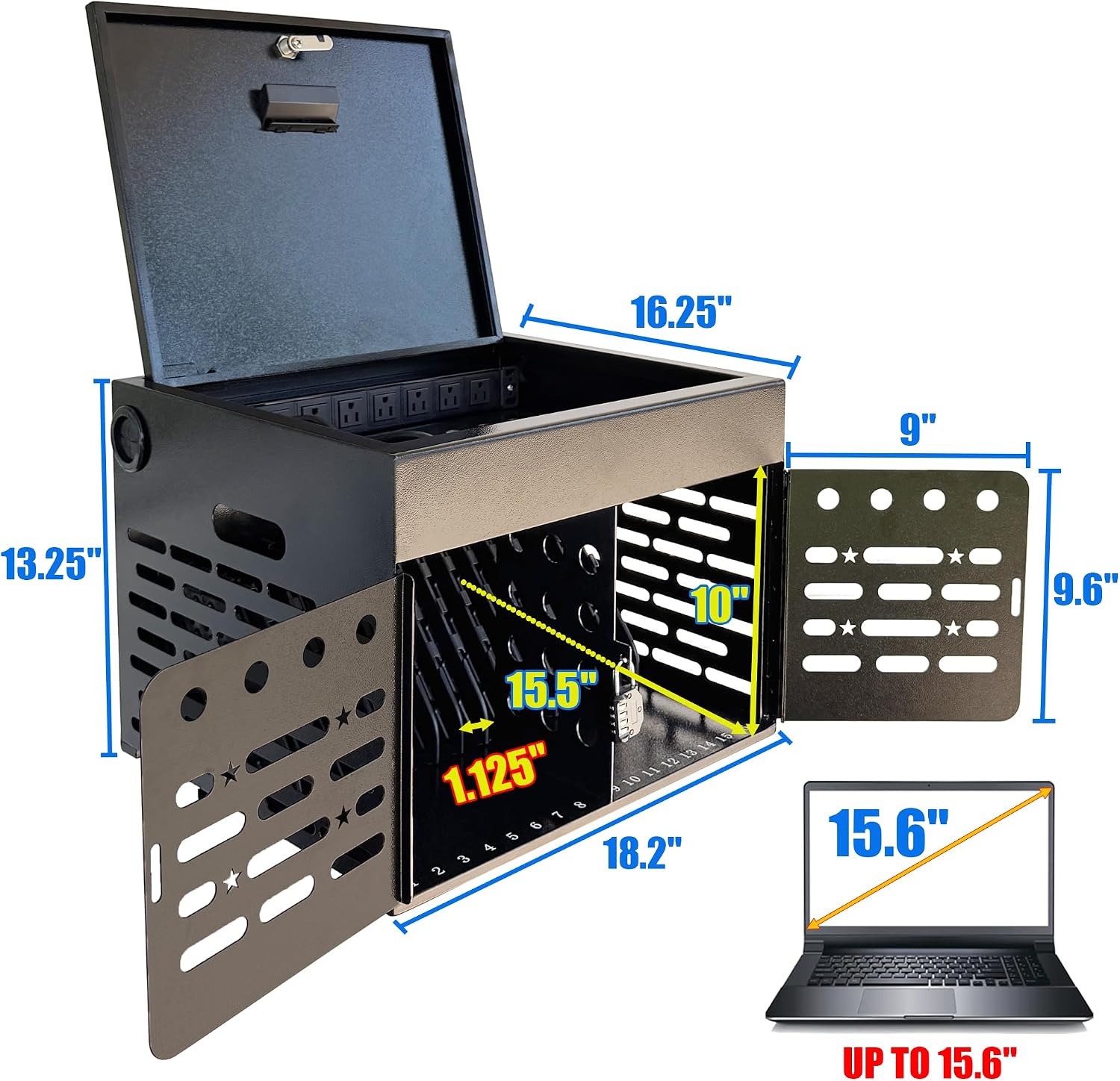 16-Device Laptop & Tablet Charging Cabinet with Combination Lock, Lockable Metal Charging Station for Chromebooks, iPads & Devices Up to 15.6', Classroom & Office Storage Organizer