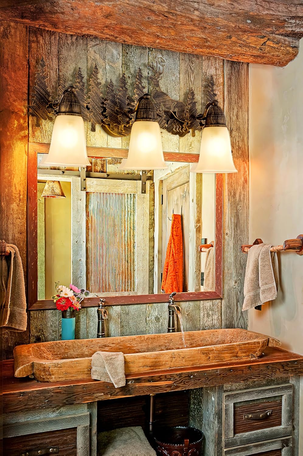TOCHIC Rustic Bathroom Vanity Light Over Mirror, 3 Lights Farmhouse Bathroom Light Fixtures, Western Moose Sconces Bath Vanity Wall Lighting for Mirror Cabinets, Powder Room, Living Room, 24' L