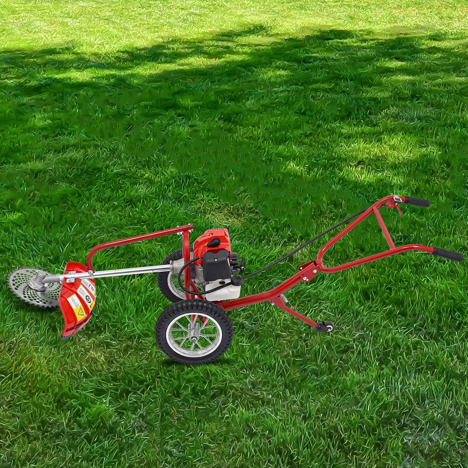 Hand Push Lawn Mower Trimmer, 49CC 2-Stroke Gas Lawn Mower, 1.8KW 6500-7000RPM 2-in-1 Lawn Mowers, 11.02in Cutting Width, Lawn Mowers Walk Behind Brush Cutter for Home Yards Gardens Small Farms
