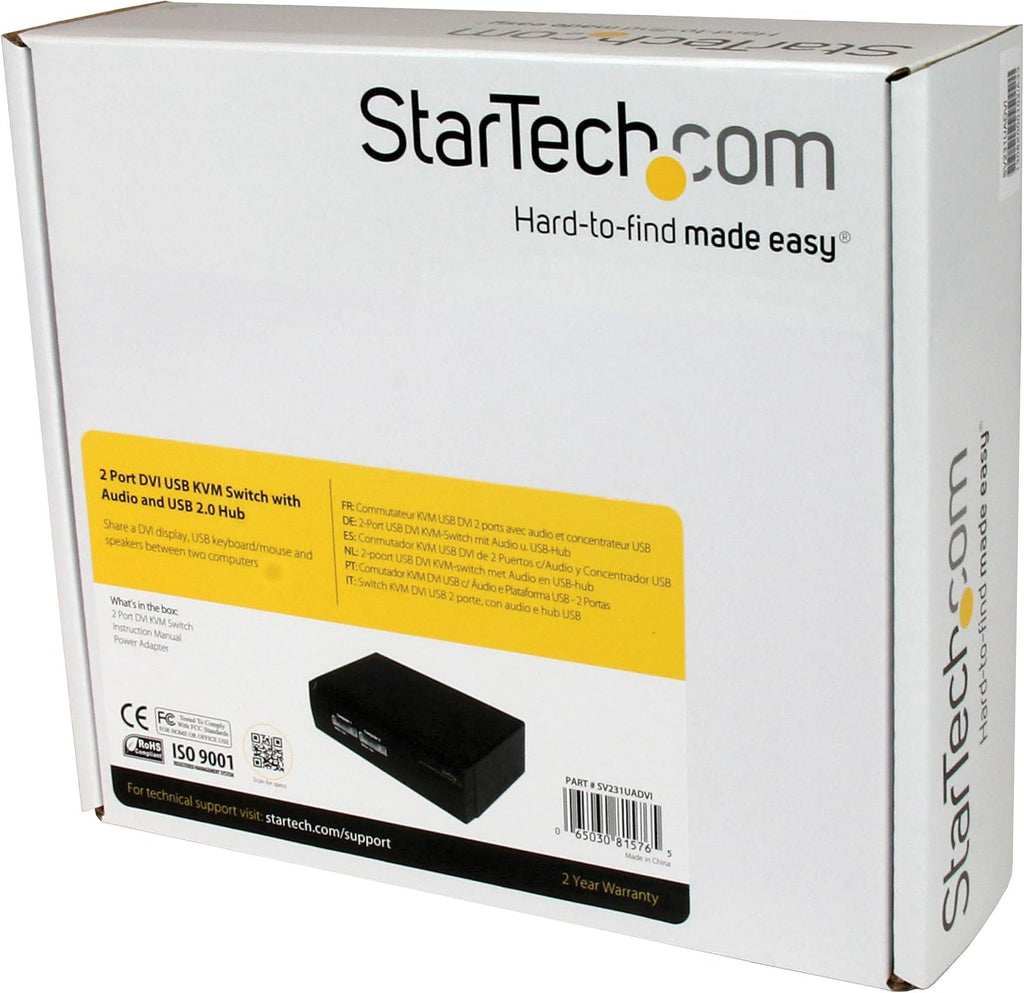 StarTech.com SV231UADVI 2 Port DVI USB KVM Switch with Audio and USB 2.0 Hub,Black