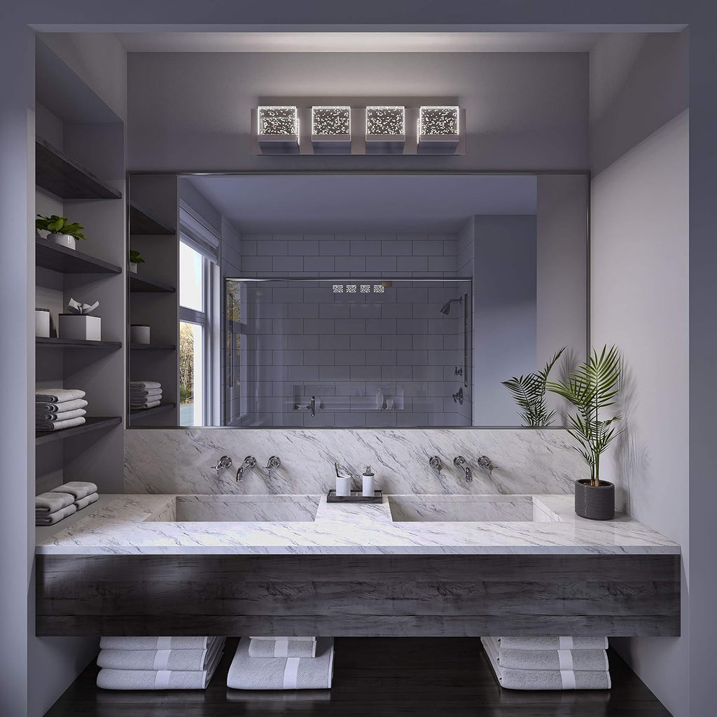 artika Bubble Cube 23W LED Modern Vanity Light Fixture, Chrome Finish, Ideal for Bathroom Lighting - 1500 Lumens 3000 Kelvin Made of Steel, No Bulb Required